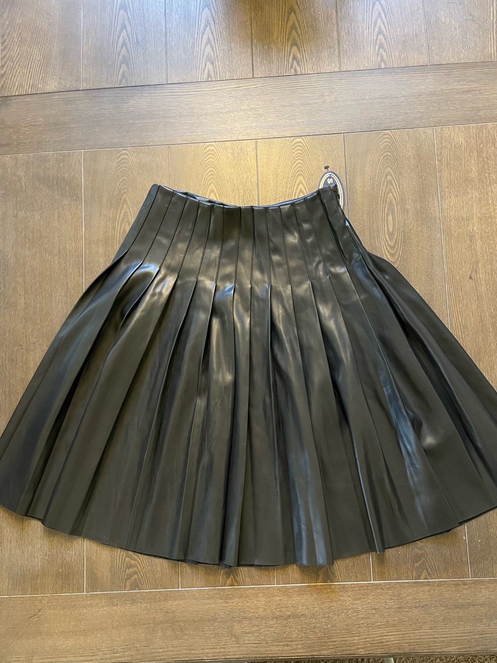 Pleated Faux Leather Black Women's Skirt
